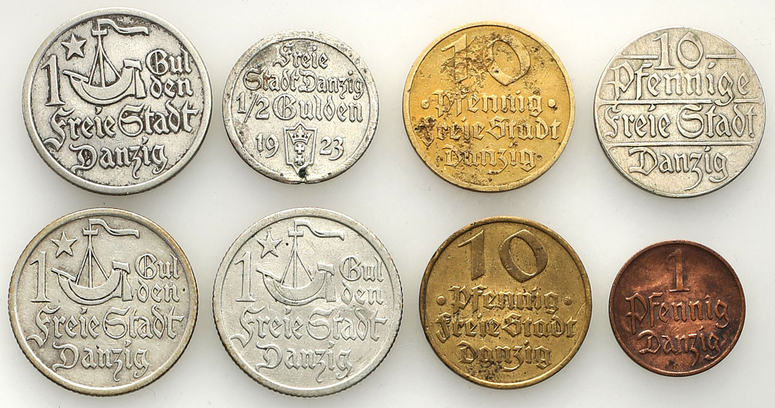 Wolne Miasto Gdańsk/Danzig. 1 fenig do 1 guldena 1923-1932, zestaw 8 monet